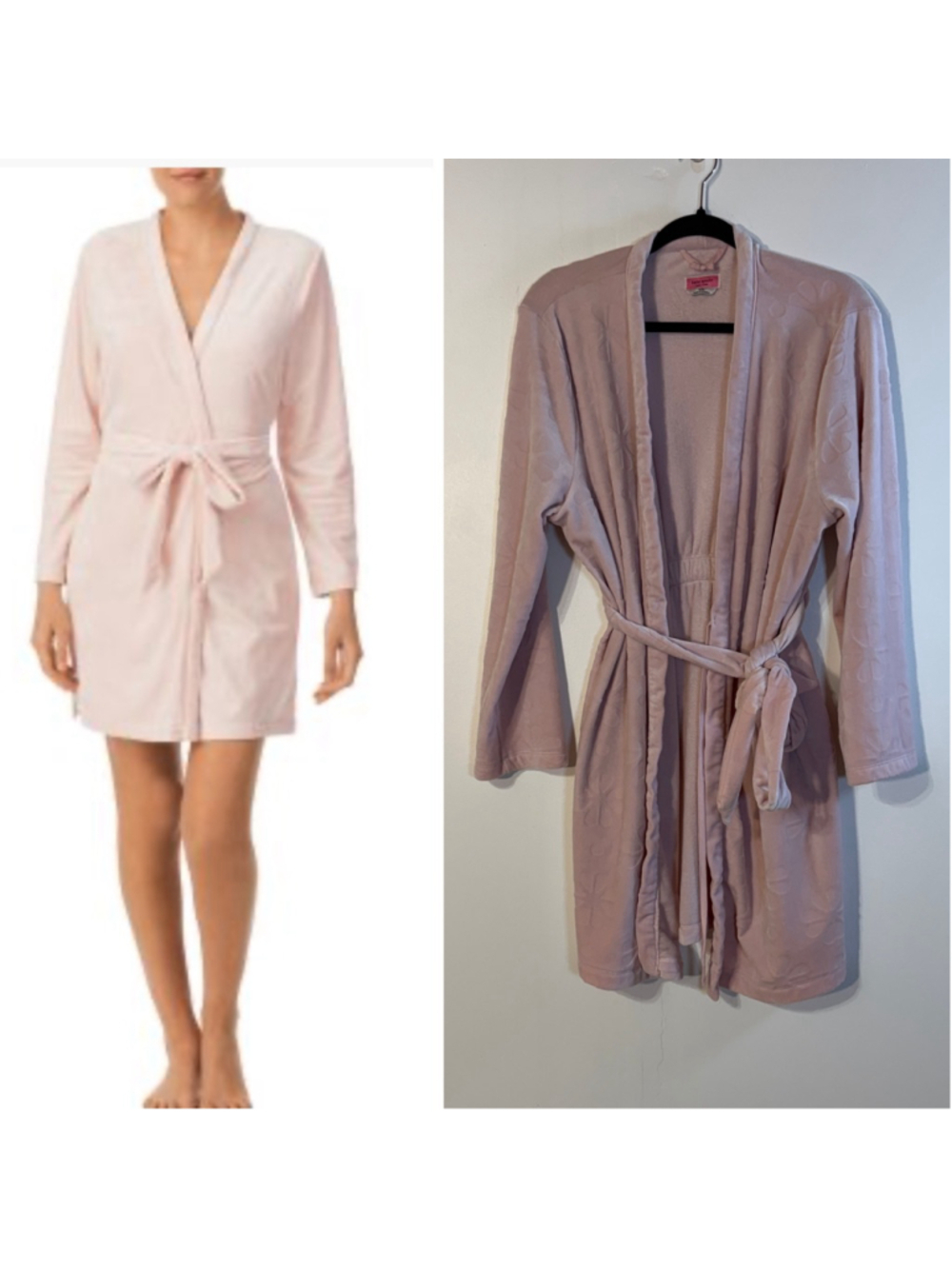 Kate Spade Embossed Floral Plush Long Sleeve Tie-Front Short Wrap Robe Medium